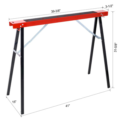 Saw Horses 2 Pack, Folding Portable Work Horse with Fast Open Legs, Convenient Handle, Heavy Duty Steel Sawhorse for Garage, Workshop, Fully Assembled,red+black color - 1st Choice Furniture Direct