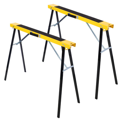 Saw Horses 2 Pack, Folding Portable Work Horse with Fast Open Legs, Convenient Handle, Heavy Duty Steel Sawhorse for Garage, Workshop, Fully Assembled,yellow+black color - 1st Choice Furniture Direct
