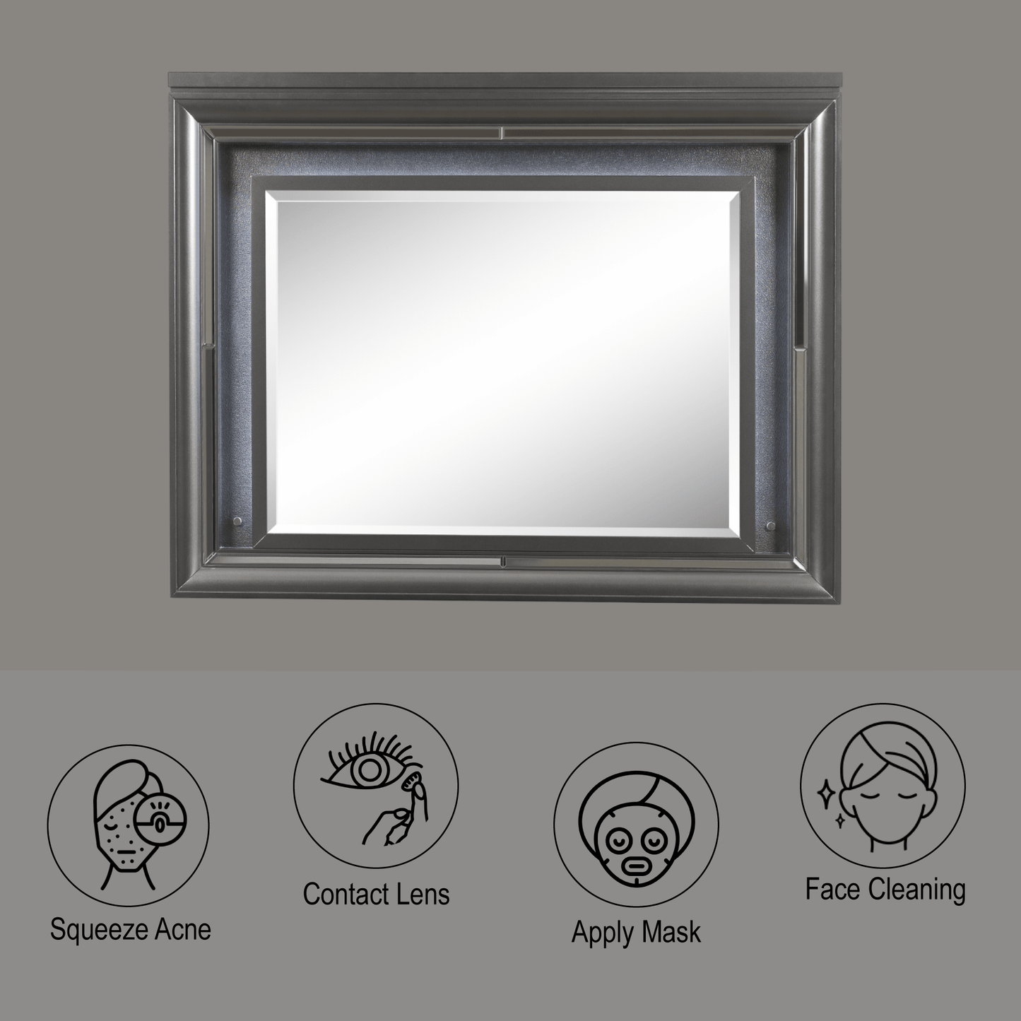 Sawyer Metallic Gray Finish Mirror W/Led - 1st Choice Furniture Direct