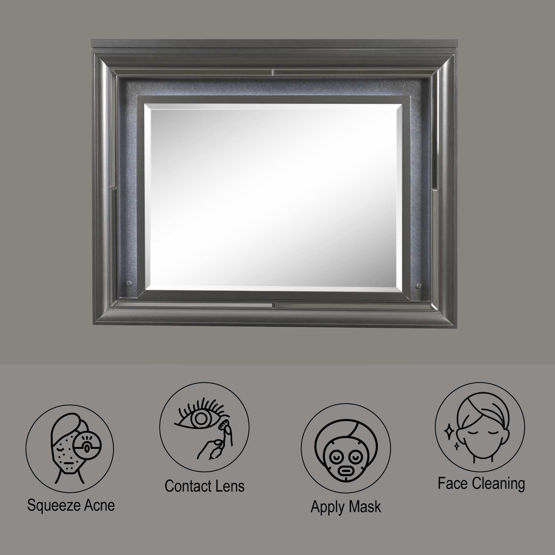 Sawyer Metallic Gray Finish Mirror W/Led - 1st Choice Furniture Direct