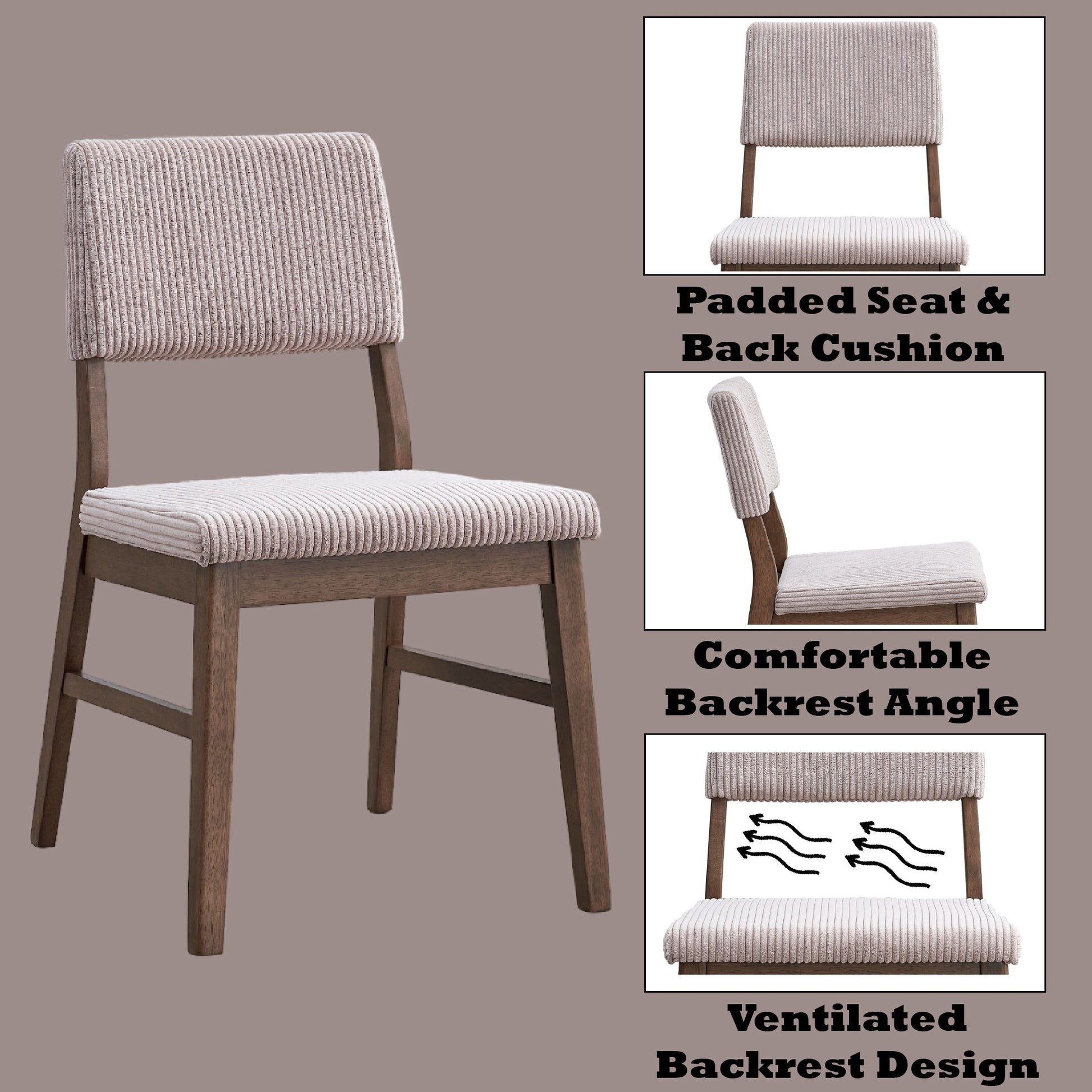 Seda Dusty Mauve Corduroy & Walnut Finish Side Chair (Set of 2) - 1st Choice Furniture Direct