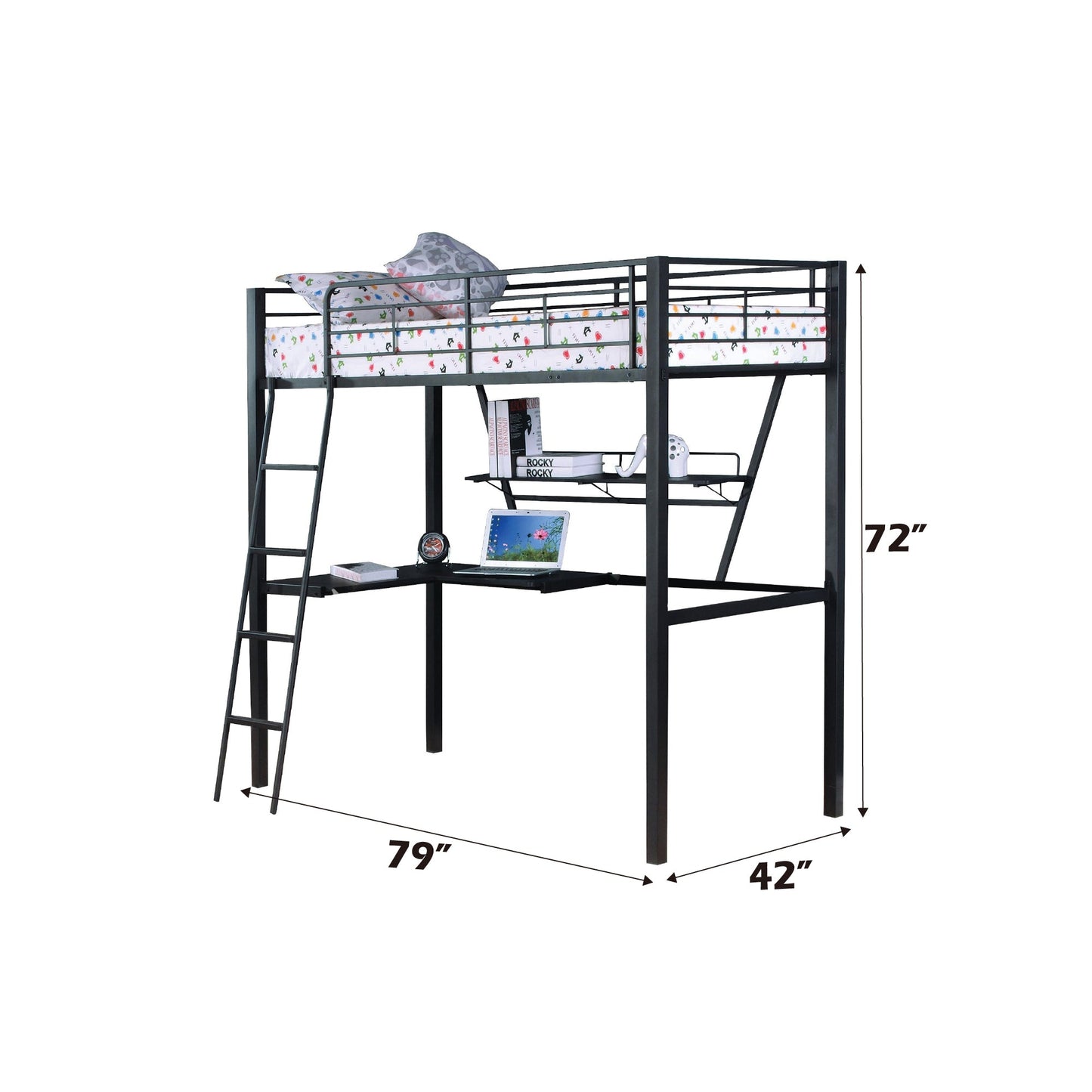 Senon Silver & Black Finish Twin Loft Bed W/Desk - 1st Choice Furniture Direct