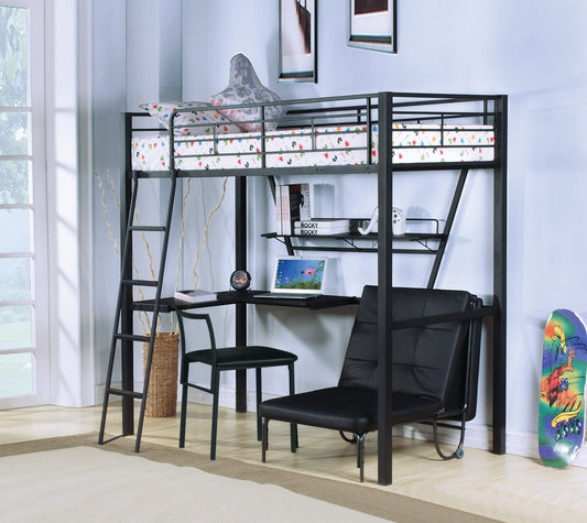 Senon Silver & Black Finish Twin Loft Bed W/Desk - 1st Choice Furniture Direct