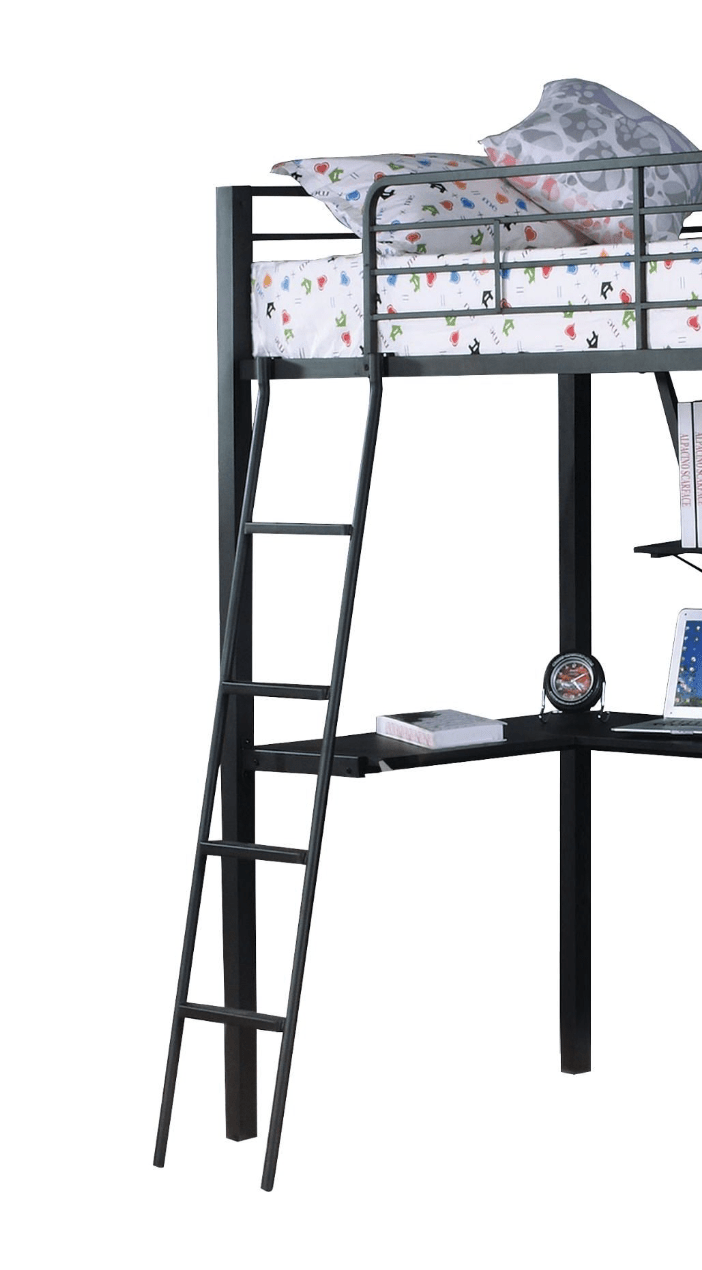Senon Silver & Black Finish Twin Loft Bed W/Desk - 1st Choice Furniture Direct