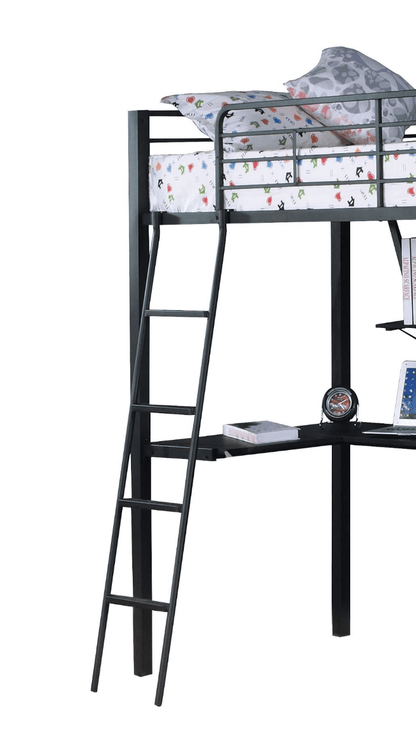 Senon Silver & Black Finish Twin Loft Bed W/Desk - 1st Choice Furniture Direct