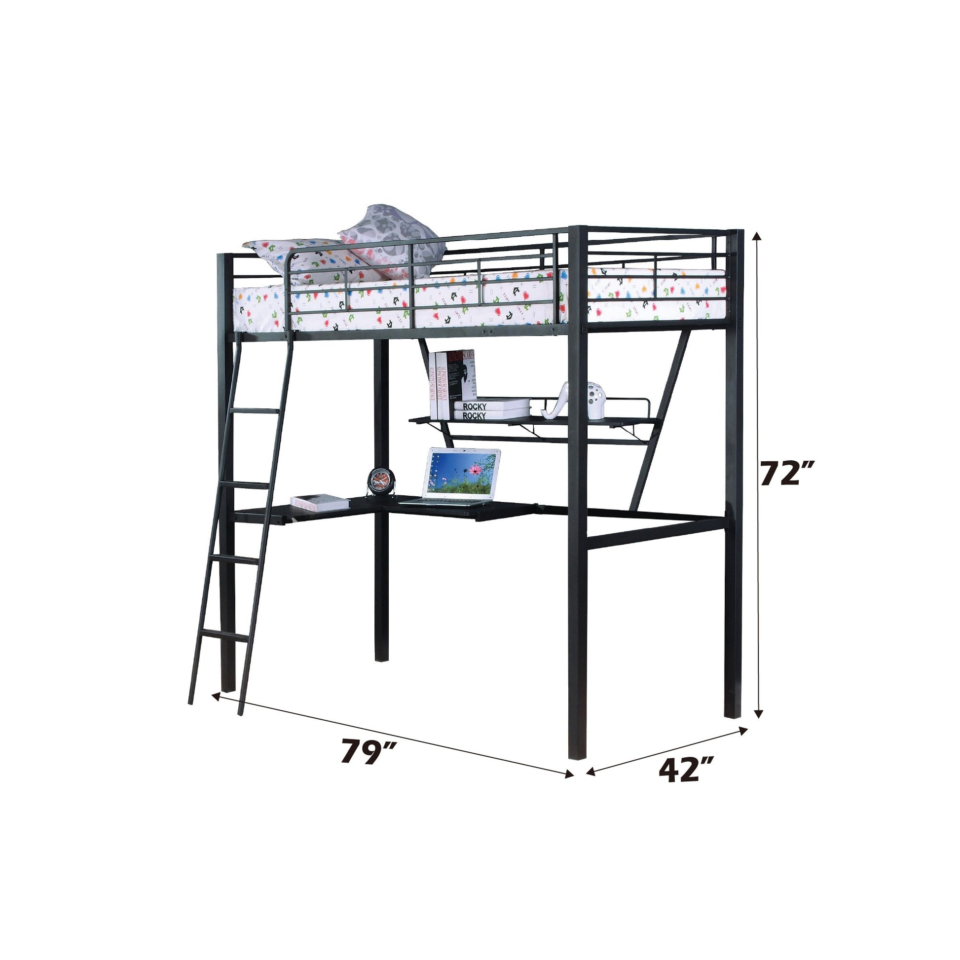 Senon Silver & Black Finish Twin Loft Bed W/Desk - 1st Choice Furniture Direct