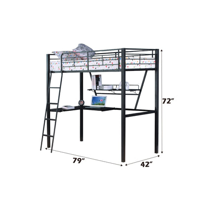 Senon Silver & Black Finish Twin Loft Bed W/Desk - 1st Choice Furniture Direct