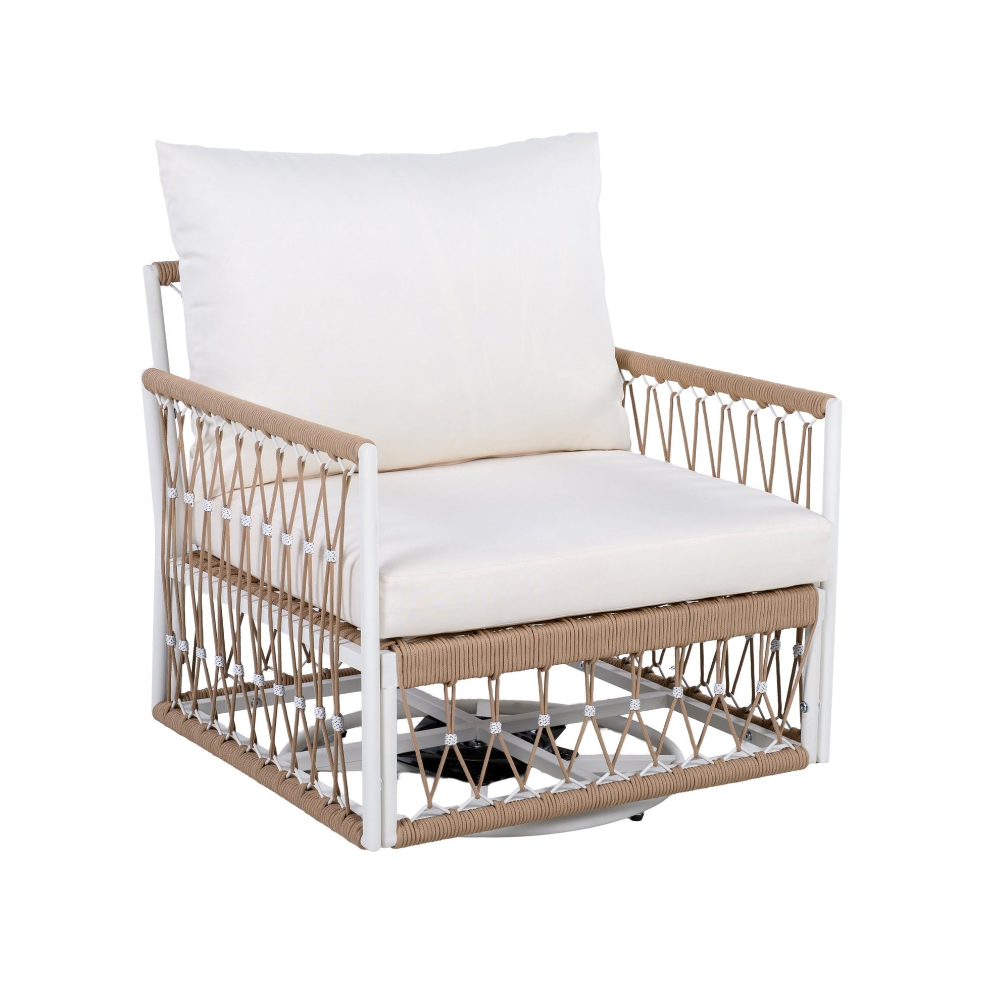 [Set of 2] 360° Swivel Bohemian Outdoor Lounge Chair with Handwoven Rope & Powder - Coated Steel Frame, Waterproof Cushions - Patio, Garden, Poolside - 1st Choice Furniture Direct