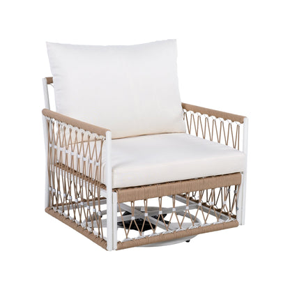 [Set of 2] 360° Swivel Bohemian Outdoor Lounge Chair with Handwoven Rope & Powder - Coated Steel Frame, Waterproof Cushions - Patio, Garden, Poolside - 1st Choice Furniture Direct