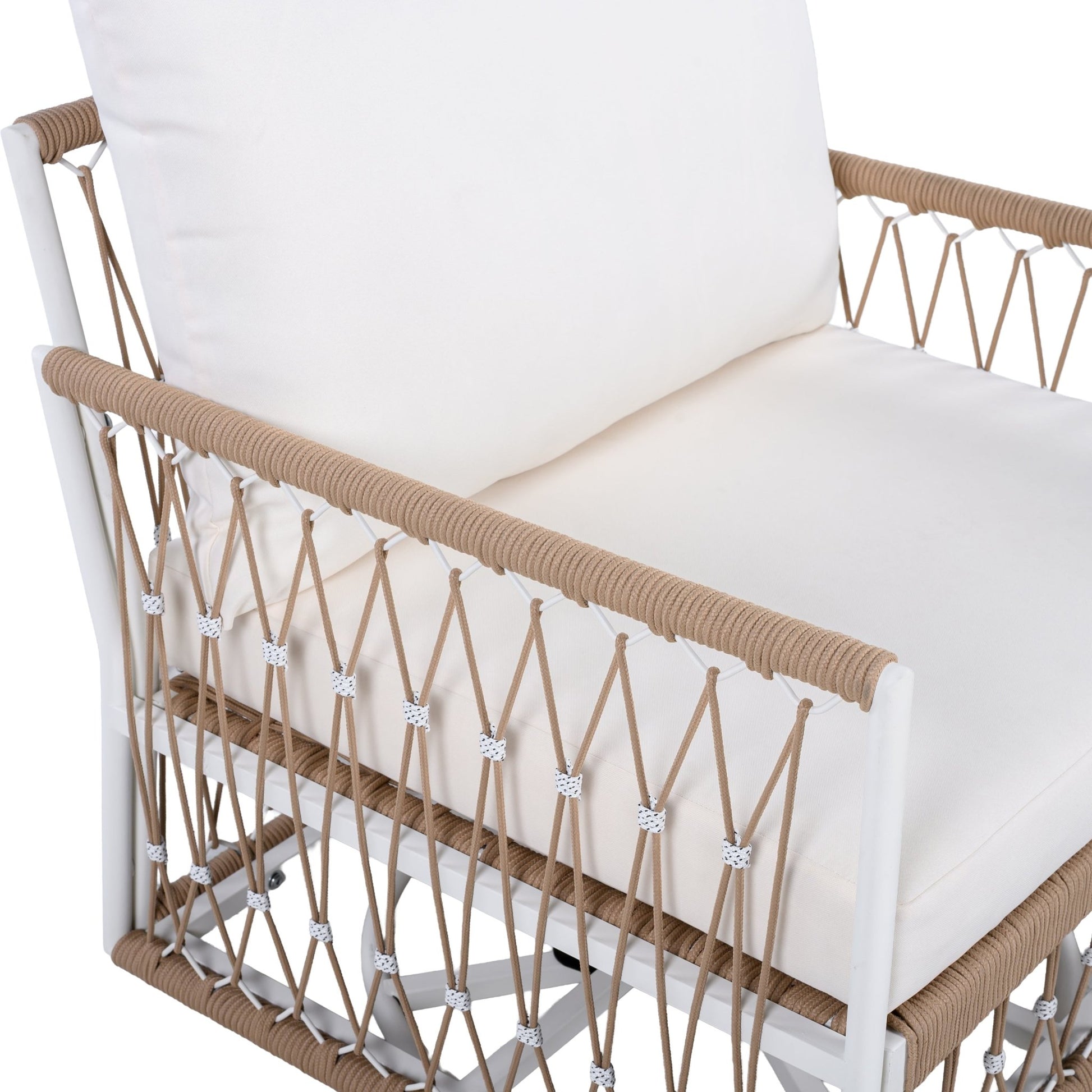 [Set of 2] 360° Swivel Bohemian Outdoor Lounge Chair with Handwoven Rope & Powder - Coated Steel Frame, Waterproof Cushions - Patio, Garden, Poolside - 1st Choice Furniture Direct