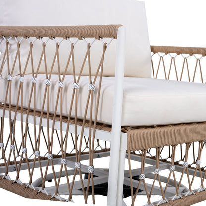 [Set of 2] 360° Swivel Bohemian Outdoor Lounge Chair with Handwoven Rope & Powder - Coated Steel Frame, Waterproof Cushions - Patio, Garden, Poolside - 1st Choice Furniture Direct