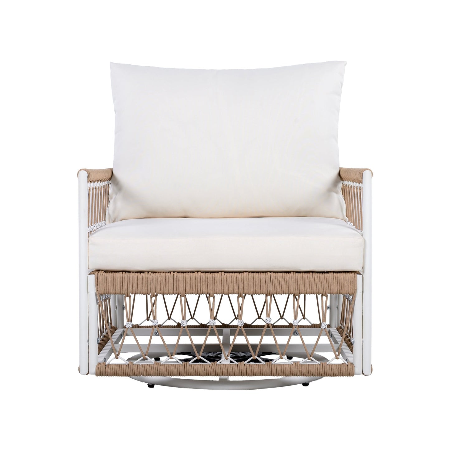 [Set of 2] 360° Swivel Bohemian Outdoor Lounge Chair with Handwoven Rope & Powder - Coated Steel Frame, Waterproof Cushions - Patio, Garden, Poolside - 1st Choice Furniture Direct