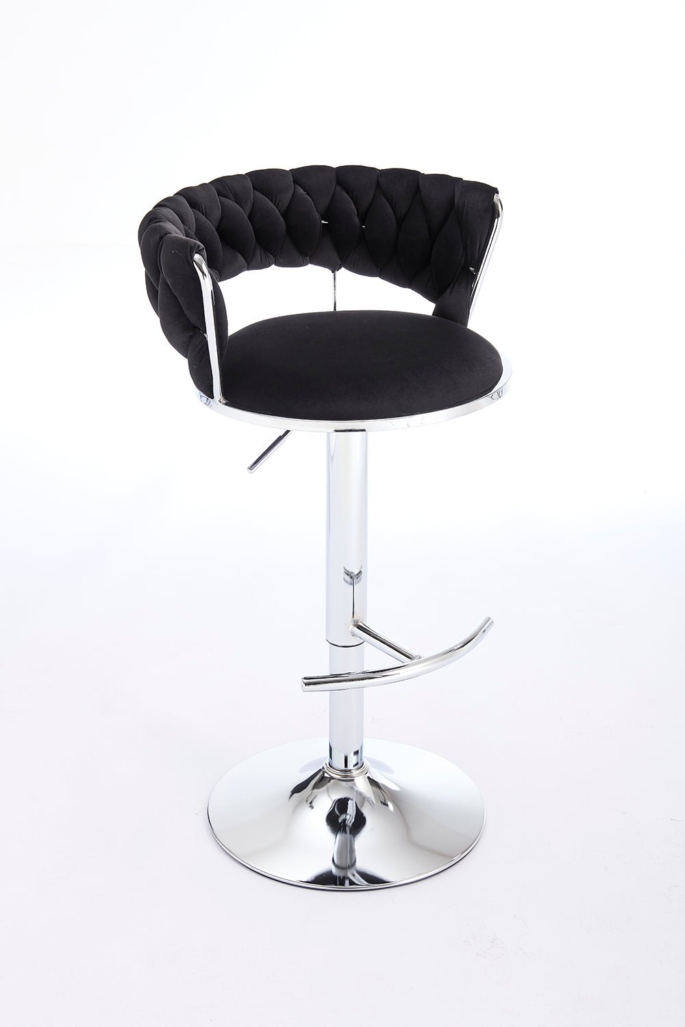 Set of 2 Bar Stools,with Chrome Footrest and Base Swivel Height Adjustable Mechanical Lifting Velvet + Chrome Leg Simple Bar Stool - BLACK - 1st Choice Furniture Direct