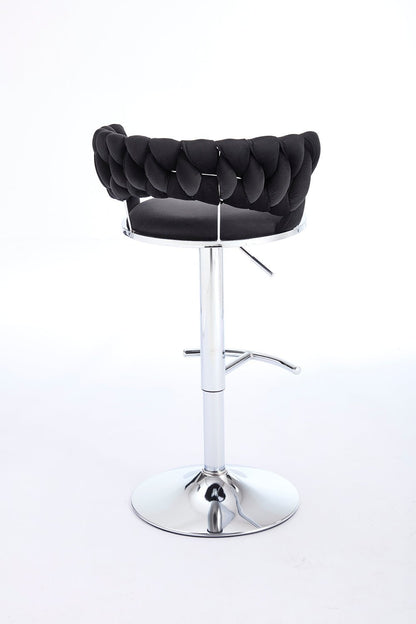 Set of 2 Bar Stools,with Chrome Footrest and Base Swivel Height Adjustable Mechanical Lifting Velvet + Chrome Leg Simple Bar Stool - BLACK - 1st Choice Furniture Direct