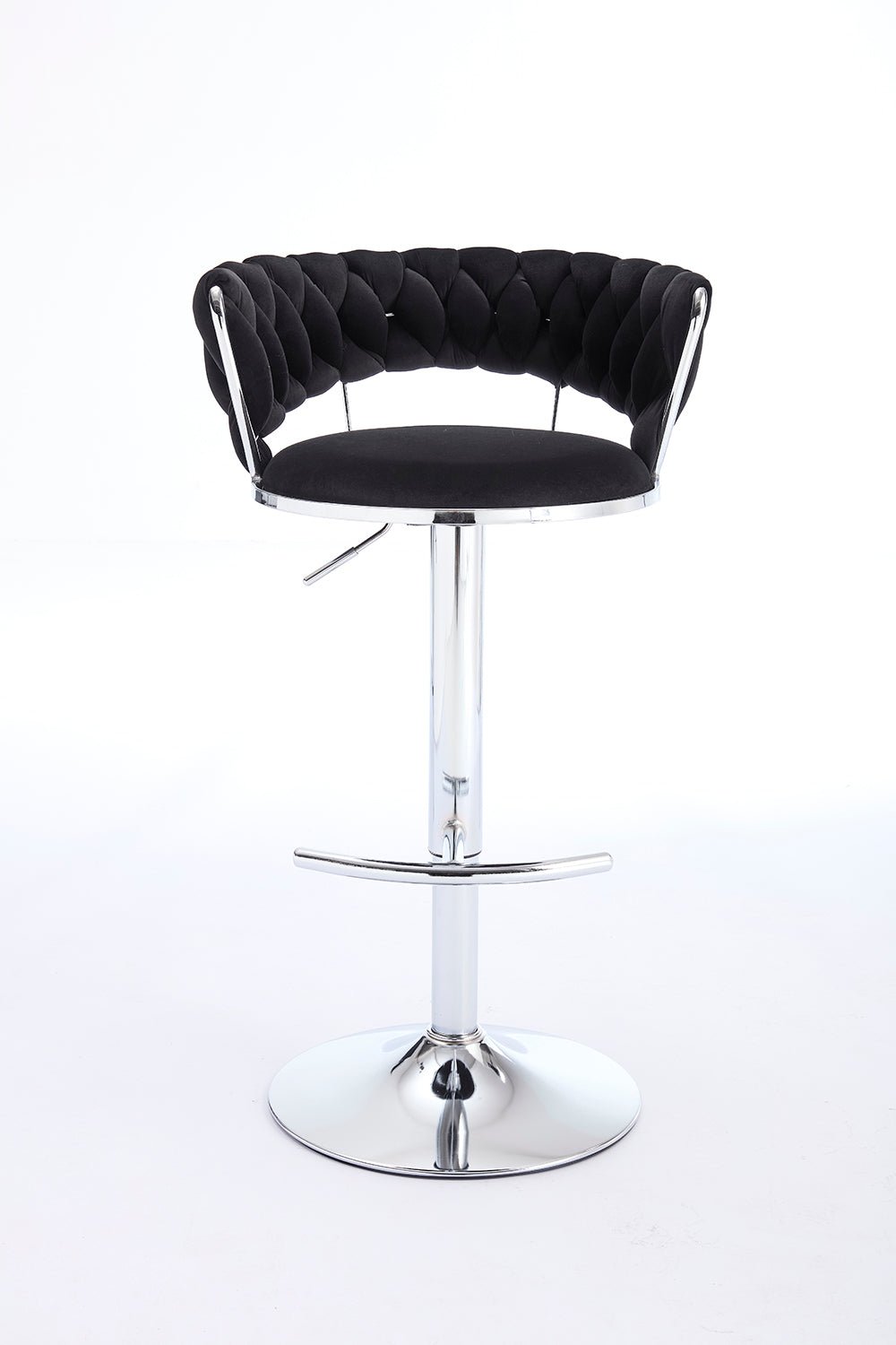 Set of 2 Bar Stools,with Chrome Footrest and Base Swivel Height Adjustable Mechanical Lifting Velvet + Chrome Leg Simple Bar Stool - BLACK - 1st Choice Furniture Direct