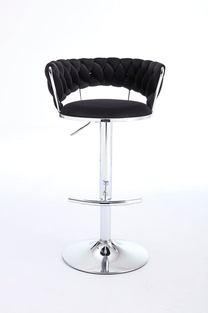 Set of 2 Bar Stools,with Chrome Footrest and Base Swivel Height Adjustable Mechanical Lifting Velvet + Chrome Leg Simple Bar Stool - BLACK - 1st Choice Furniture Direct