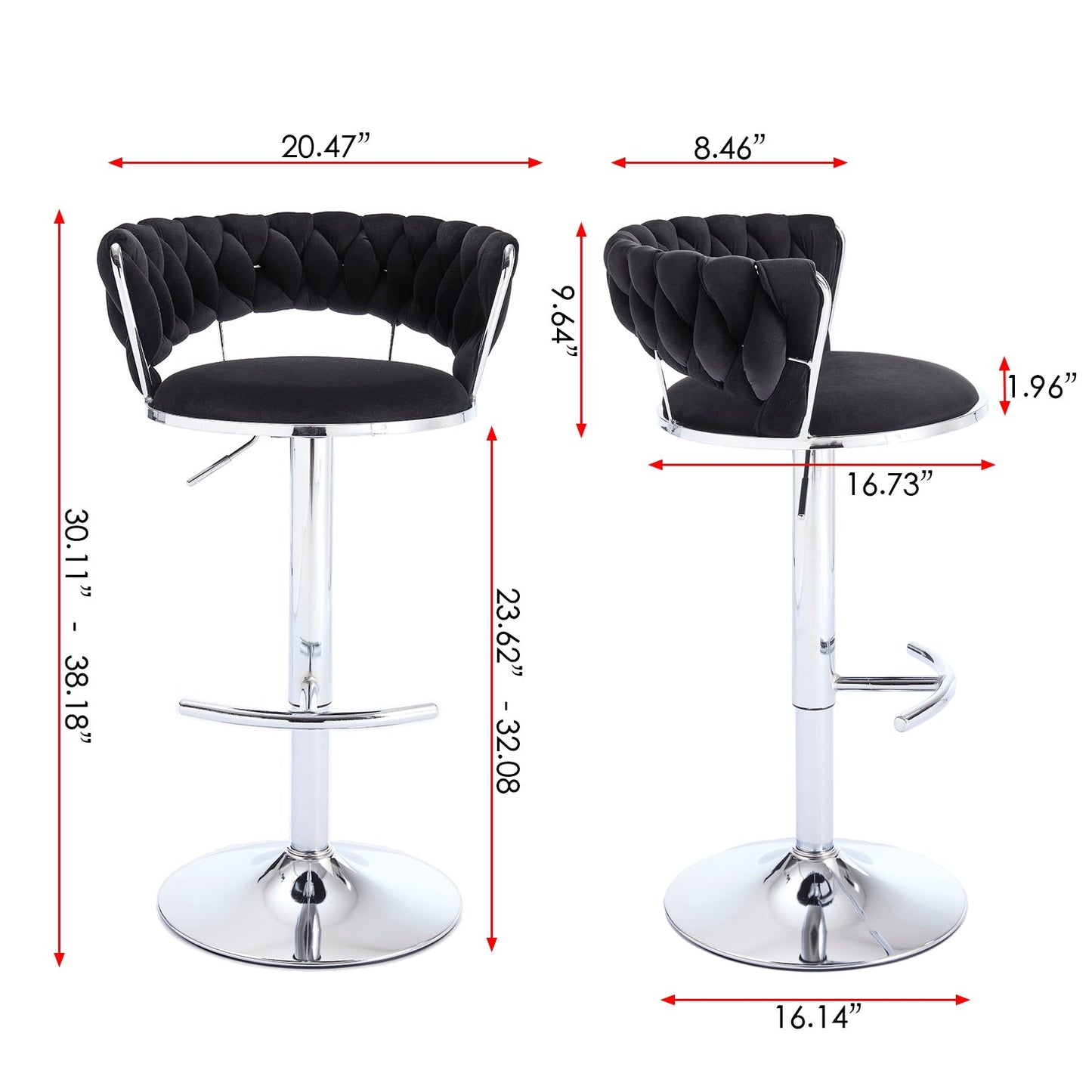 Set of 2 Bar Stools,with Chrome Footrest and Base Swivel Height Adjustable Mechanical Lifting Velvet + Chrome Leg Simple Bar Stool - BLACK - 1st Choice Furniture Direct
