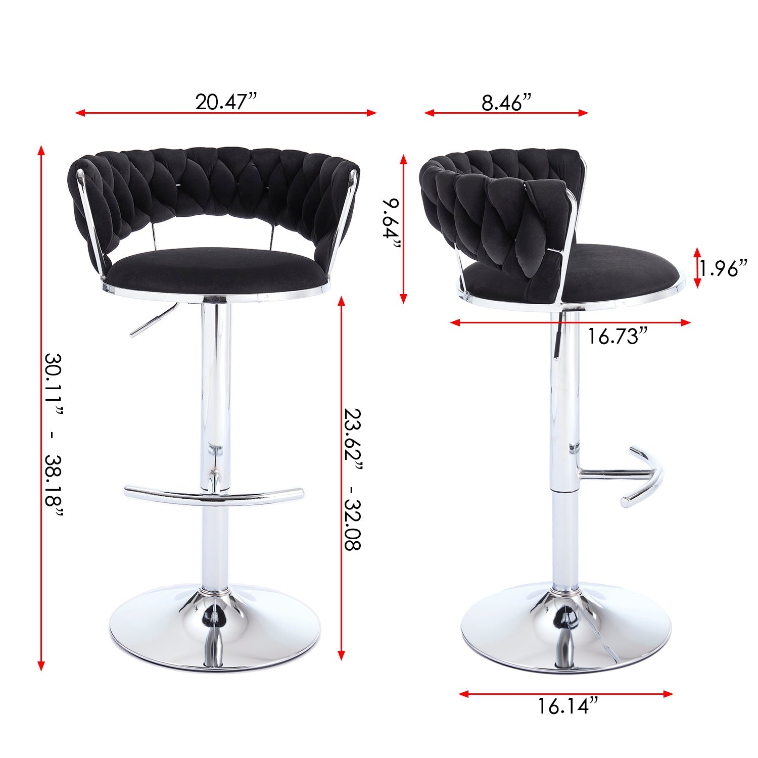 Set of 2 Bar Stools,with Chrome Footrest and Base Swivel Height Adjustable Mechanical Lifting Velvet + Chrome Leg Simple Bar Stool - BLACK - 1st Choice Furniture Direct