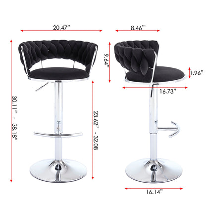 Set of 2 Bar Stools,with Chrome Footrest and Base Swivel Height Adjustable Mechanical Lifting Velvet + Chrome Leg Simple Bar Stool - BLACK - 1st Choice Furniture Direct