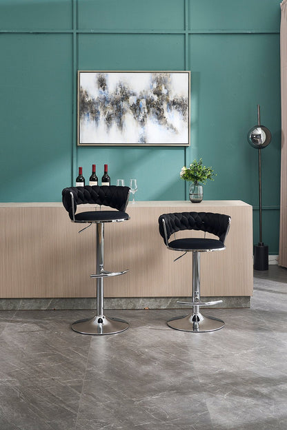 Set of 2 Bar Stools,with Chrome Footrest and Base Swivel Height Adjustable Mechanical Lifting Velvet + Chrome Leg Simple Bar Stool - BLACK - 1st Choice Furniture Direct