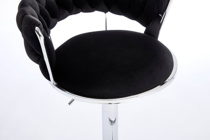 Set of 2 Bar Stools,with Chrome Footrest and Base Swivel Height Adjustable Mechanical Lifting Velvet + Chrome Leg Simple Bar Stool - BLACK - 1st Choice Furniture Direct
