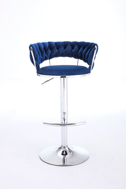 Set of 2 Bar Stools,with Chrome Footrest and Base Swivel Height Adjustable Mechanical Lifting Velvet + Chrome Leg Simple Bar Stool - BLUE - 1st Choice Furniture Direct