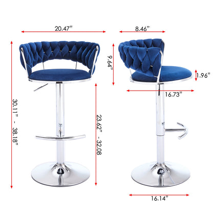 Set of 2 Bar Stools,with Chrome Footrest and Base Swivel Height Adjustable Mechanical Lifting Velvet + Chrome Leg Simple Bar Stool - BLUE - 1st Choice Furniture Direct