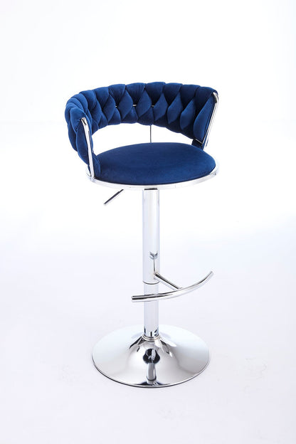 Set of 2 Bar Stools,with Chrome Footrest and Base Swivel Height Adjustable Mechanical Lifting Velvet + Chrome Leg Simple Bar Stool - BLUE - 1st Choice Furniture Direct