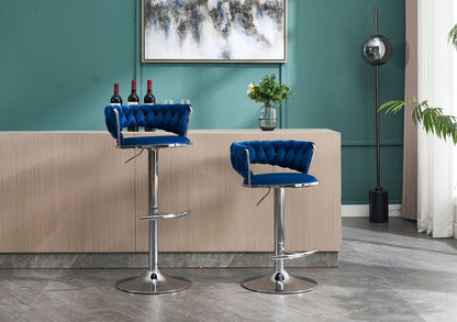 Set of 2 Bar Stools,with Chrome Footrest and Base Swivel Height Adjustable Mechanical Lifting Velvet + Chrome Leg Simple Bar Stool - BLUE - 1st Choice Furniture Direct