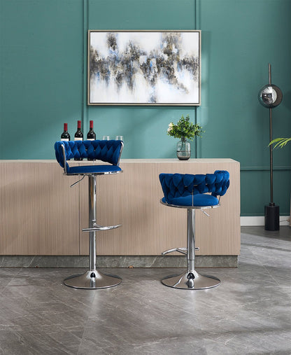 Set of 2 Bar Stools,with Chrome Footrest and Base Swivel Height Adjustable Mechanical Lifting Velvet + Chrome Leg Simple Bar Stool - BLUE - 1st Choice Furniture Direct
