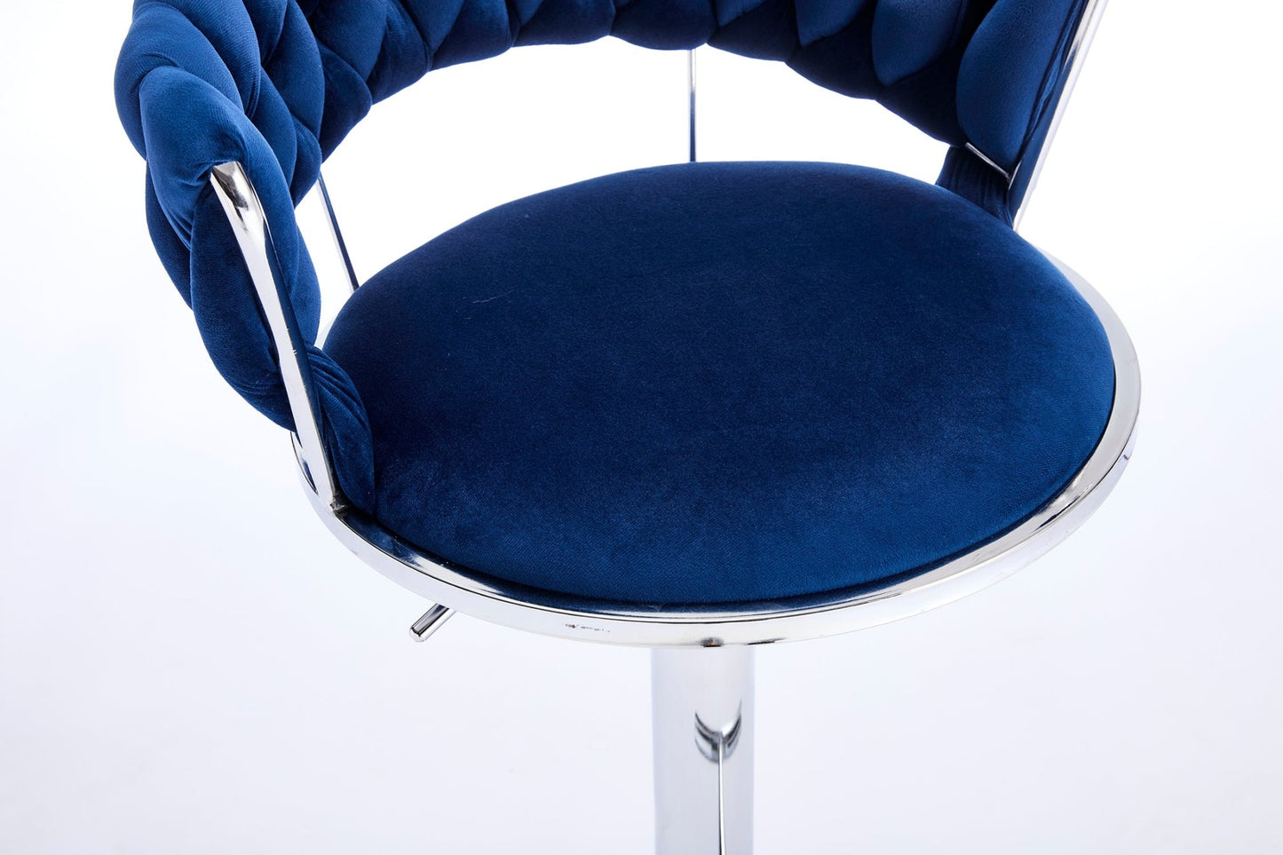 Set of 2 Bar Stools,with Chrome Footrest and Base Swivel Height Adjustable Mechanical Lifting Velvet + Chrome Leg Simple Bar Stool - BLUE - 1st Choice Furniture Direct
