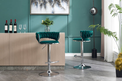 Set of 2 Bar Stools,with Chrome Footrest and Base Swivel Height Adjustable Mechanical Lifting Velvet + Chrome Leg Simple Bar Stool - GREEN - 1st Choice Furniture Direct
