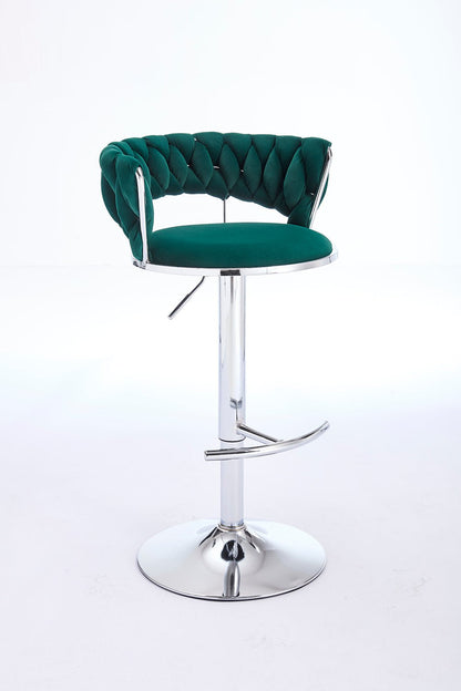 Set of 2 Bar Stools,with Chrome Footrest and Base Swivel Height Adjustable Mechanical Lifting Velvet + Chrome Leg Simple Bar Stool - GREEN - 1st Choice Furniture Direct