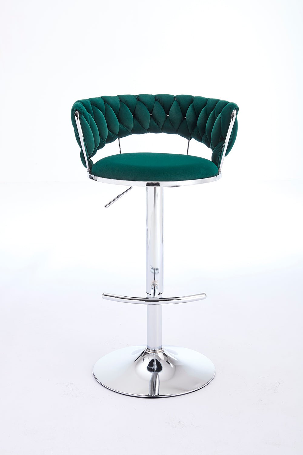 Set of 2 Bar Stools,with Chrome Footrest and Base Swivel Height Adjustable Mechanical Lifting Velvet + Chrome Leg Simple Bar Stool - GREEN - 1st Choice Furniture Direct
