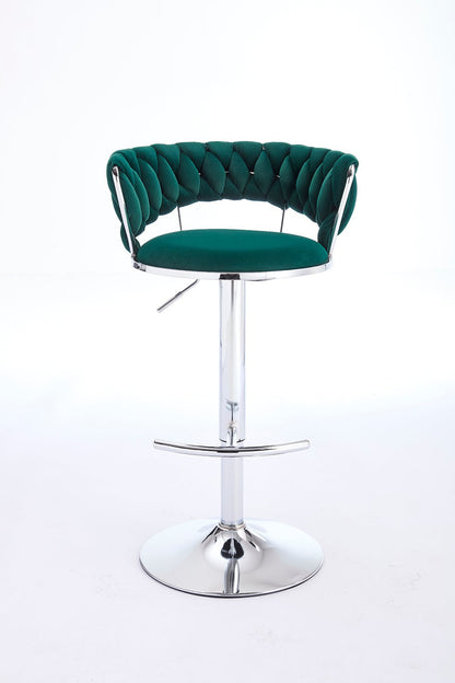 Set of 2 Bar Stools,with Chrome Footrest and Base Swivel Height Adjustable Mechanical Lifting Velvet + Chrome Leg Simple Bar Stool - GREEN - 1st Choice Furniture Direct