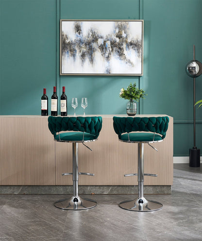Set of 2 Bar Stools,with Chrome Footrest and Base Swivel Height Adjustable Mechanical Lifting Velvet + Chrome Leg Simple Bar Stool - GREEN - 1st Choice Furniture Direct