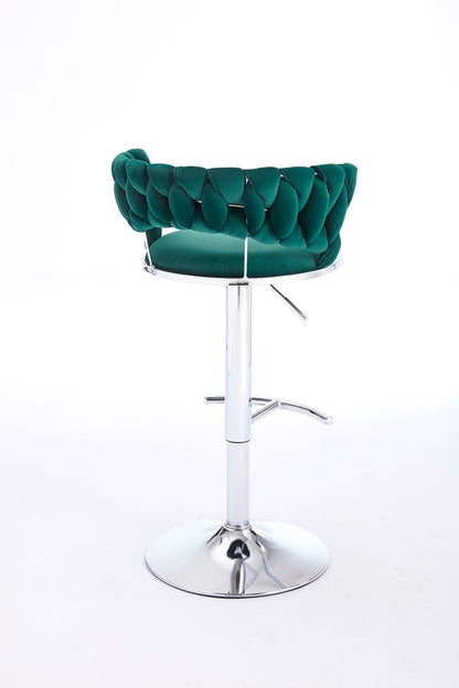Set of 2 Bar Stools,with Chrome Footrest and Base Swivel Height Adjustable Mechanical Lifting Velvet + Chrome Leg Simple Bar Stool - GREEN - 1st Choice Furniture Direct