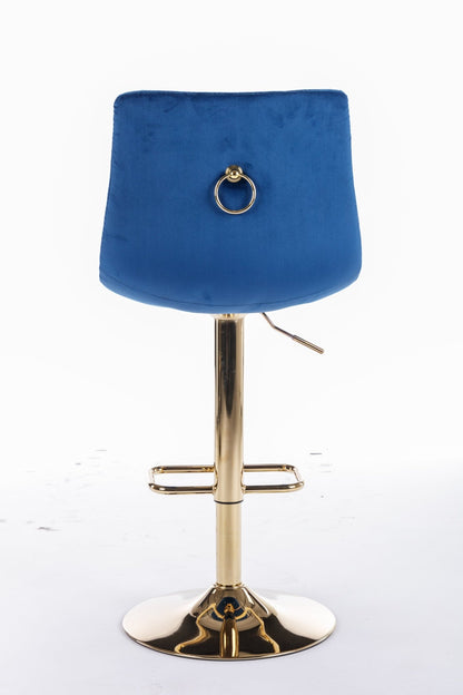 Set of 2 Bar Stools,with Chrome Footrest and Base Swivel Height Adjustable Mechanical Lifting Velvet + Golden Leg Simple Bar Stoo,blue - 1st Choice Furniture Direct