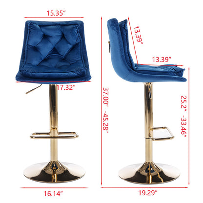 Set of 2 Bar Stools,with Chrome Footrest and Base Swivel Height Adjustable Mechanical Lifting Velvet + Golden Leg Simple Bar Stoo,blue - 1st Choice Furniture Direct