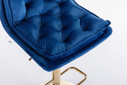 Set of 2 Bar Stools,with Chrome Footrest and Base Swivel Height Adjustable Mechanical Lifting Velvet + Golden Leg Simple Bar Stoo,blue - 1st Choice Furniture Direct
