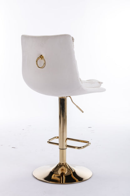 Set of 2 Bar Stools,with Chrome Footrest and Base Swivel Height Adjustable Mechanical Lifting Velvet + Golden Leg Simple Bar Stoo,cream - 1st Choice Furniture Direct