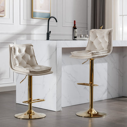 Set of 2 Bar Stools,with Chrome Footrest and Base Swivel Height Adjustable Mechanical Lifting Velvet + Golden Leg Simple Bar Stoo,cream - 1st Choice Furniture Direct