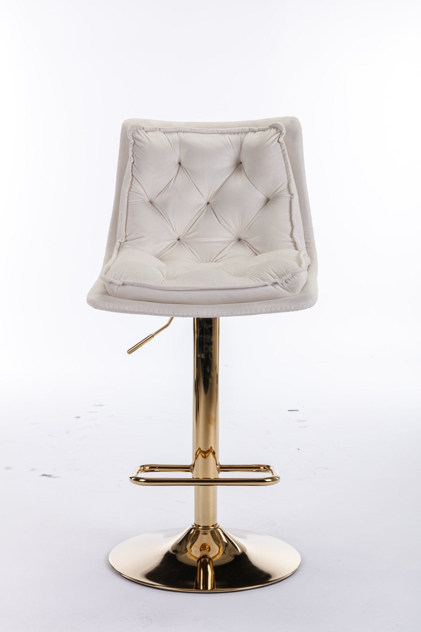 Set of 2 Bar Stools,with Chrome Footrest and Base Swivel Height Adjustable Mechanical Lifting Velvet + Golden Leg Simple Bar Stoo,cream - 1st Choice Furniture Direct