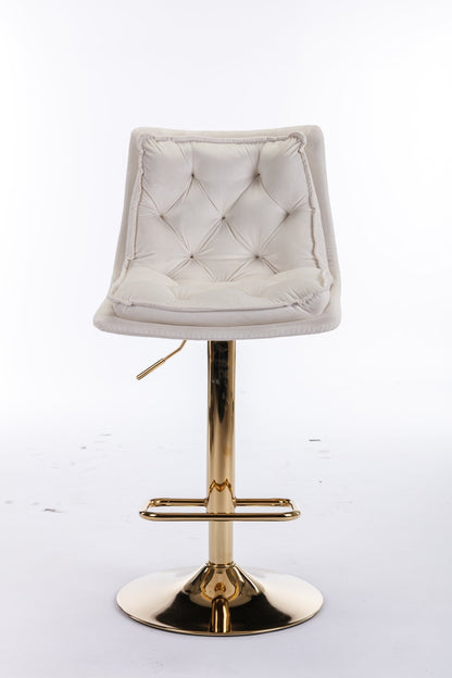 Set of 2 Bar Stools,with Chrome Footrest and Base Swivel Height Adjustable Mechanical Lifting Velvet + Golden Leg Simple Bar Stoo,cream - 1st Choice Furniture Direct