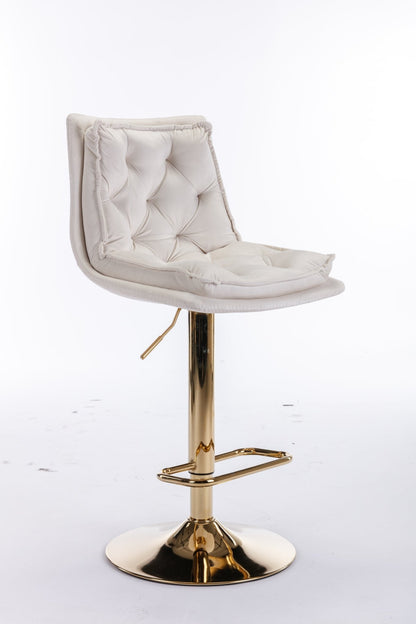 Set of 2 Bar Stools,with Chrome Footrest and Base Swivel Height Adjustable Mechanical Lifting Velvet + Golden Leg Simple Bar Stoo,cream - 1st Choice Furniture Direct