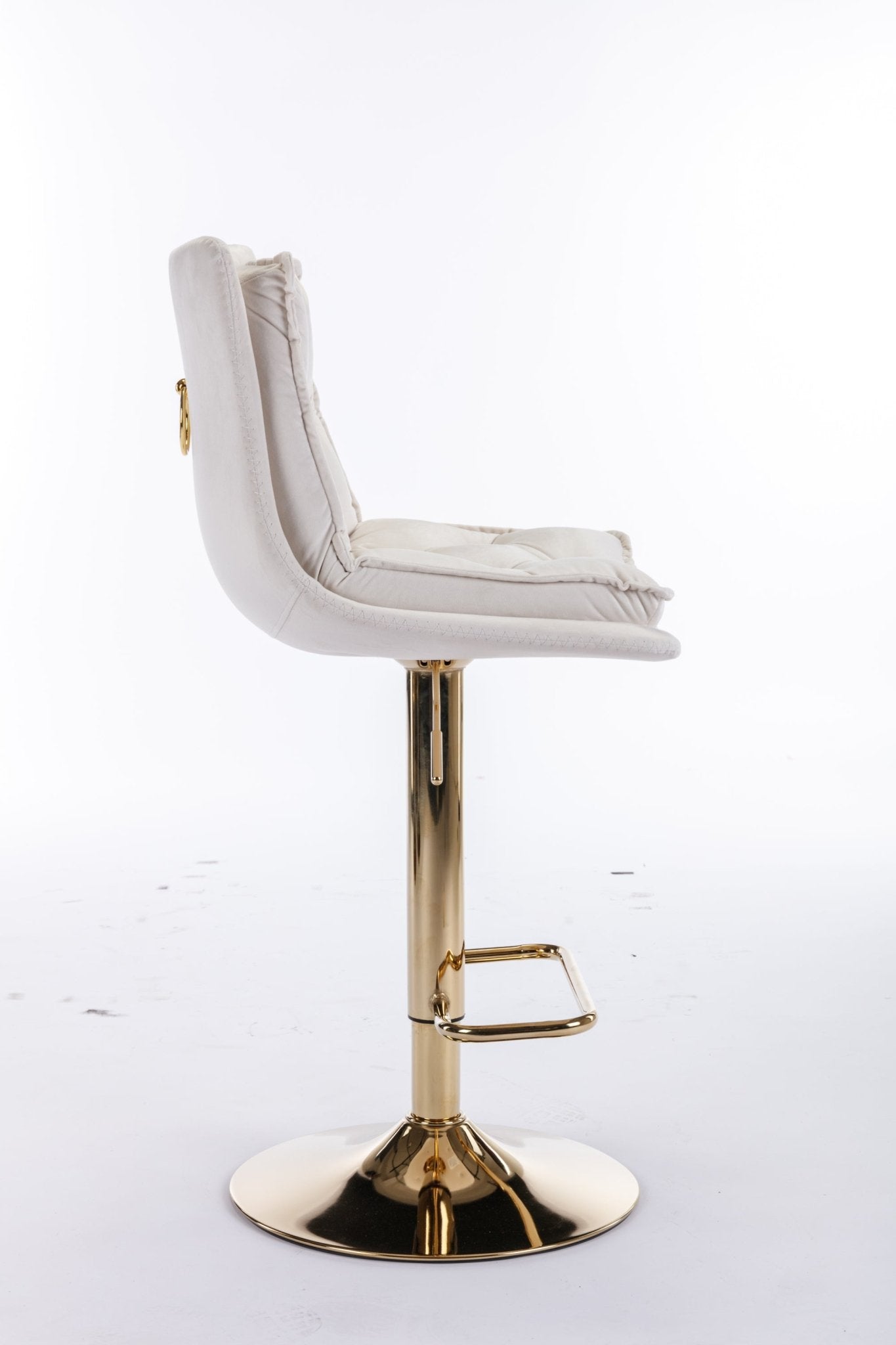 Set of 2 Bar Stools,with Chrome Footrest and Base Swivel Height Adjustable Mechanical Lifting Velvet + Golden Leg Simple Bar Stoo,cream - 1st Choice Furniture Direct