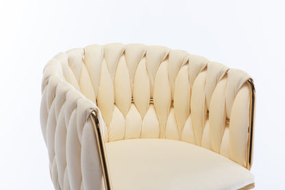 Set of 2 Bar Stools,with Chrome Footrest and Base Swivel Height Adjustable Mechanical Lifting Velvet + Golden Leg Simple Bar Stoo,Ivory - 1st Choice Furniture Direct