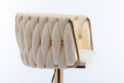 Set of 2 Bar Stools,with Chrome Footrest and Base Swivel Height Adjustable Mechanical Lifting Velvet + Golden Leg Simple Bar Stoo,Ivory - 1st Choice Furniture Direct