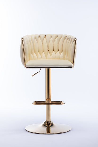 Set of 2 Bar Stools,with Chrome Footrest and Base Swivel Height Adjustable Mechanical Lifting Velvet + Golden Leg Simple Bar Stoo,Ivory - 1st Choice Furniture Direct