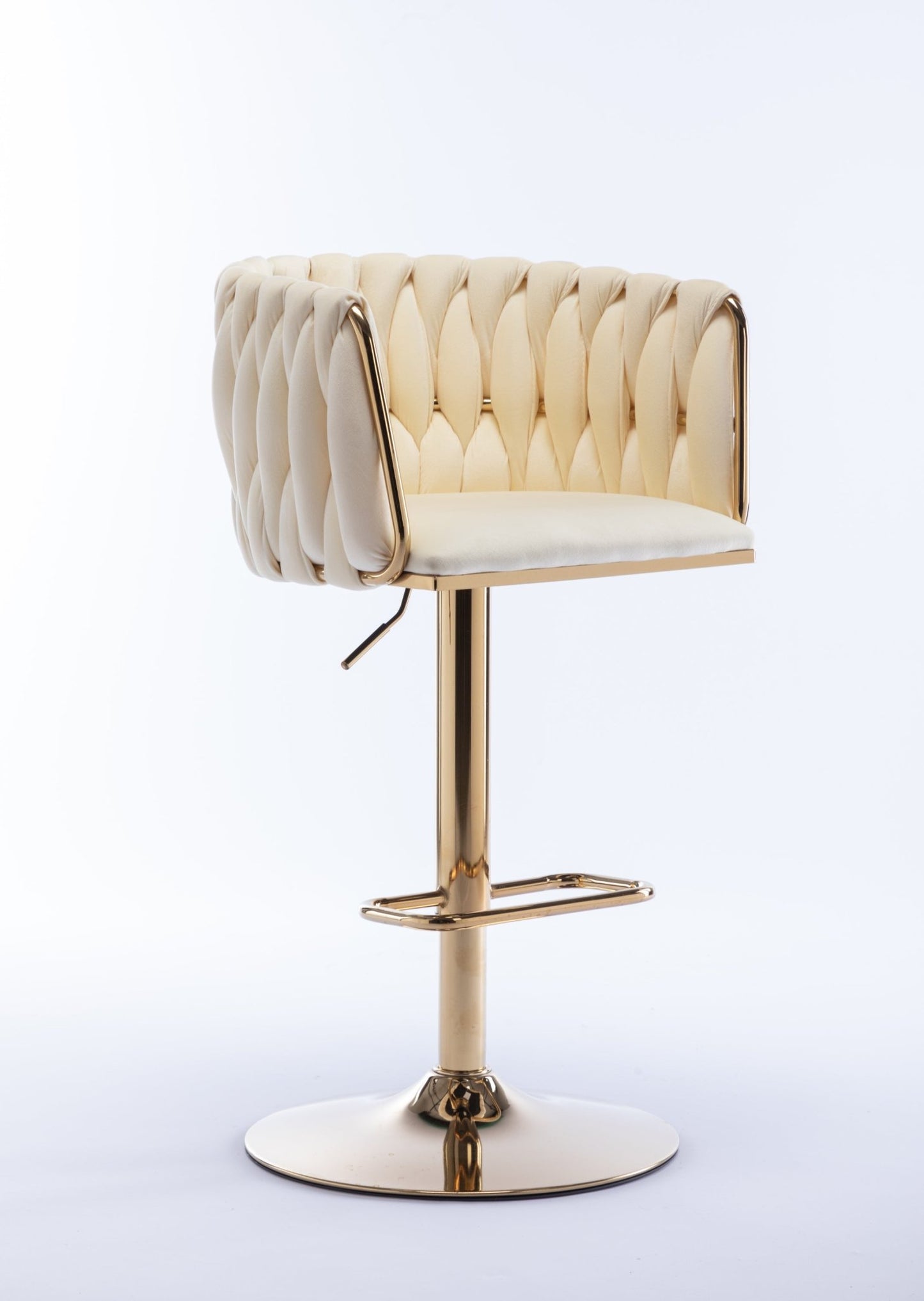 Set of 2 Bar Stools,with Chrome Footrest and Base Swivel Height Adjustable Mechanical Lifting Velvet + Golden Leg Simple Bar Stoo,Ivory - 1st Choice Furniture Direct